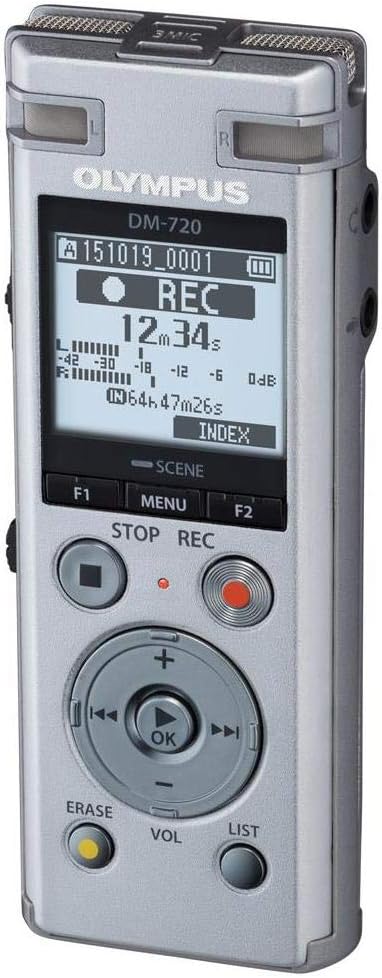OM SYSTEM OLYMPUS Voice Recorder DM-720 with 4GB, Micro SD Slot, USB Charging, Direction PC Connection, Transcription Mode, Silver