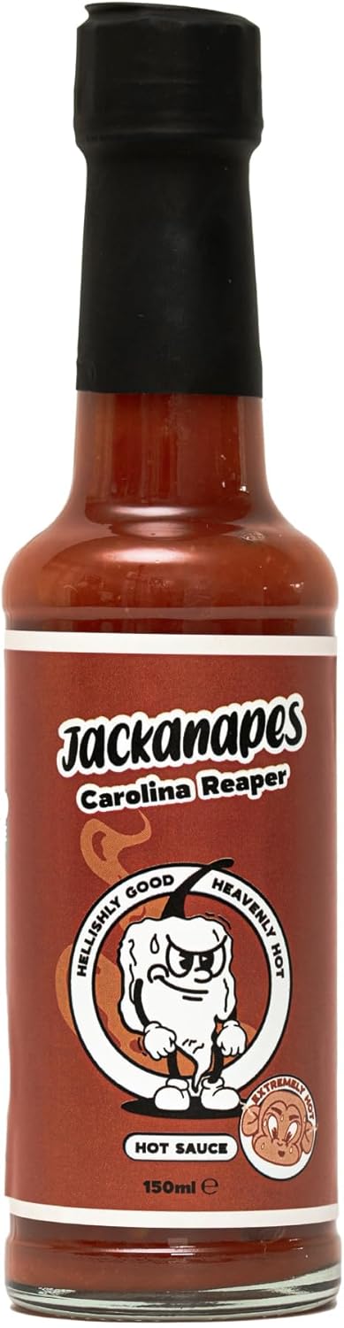 Carolina Reaper Hot Sauce by Jackanapes 150ml - Vegan Extremely Hot Chilli Sauce Made with Carolina Reaper Chilli Pepper and Citrus Fruits - Made in the UK