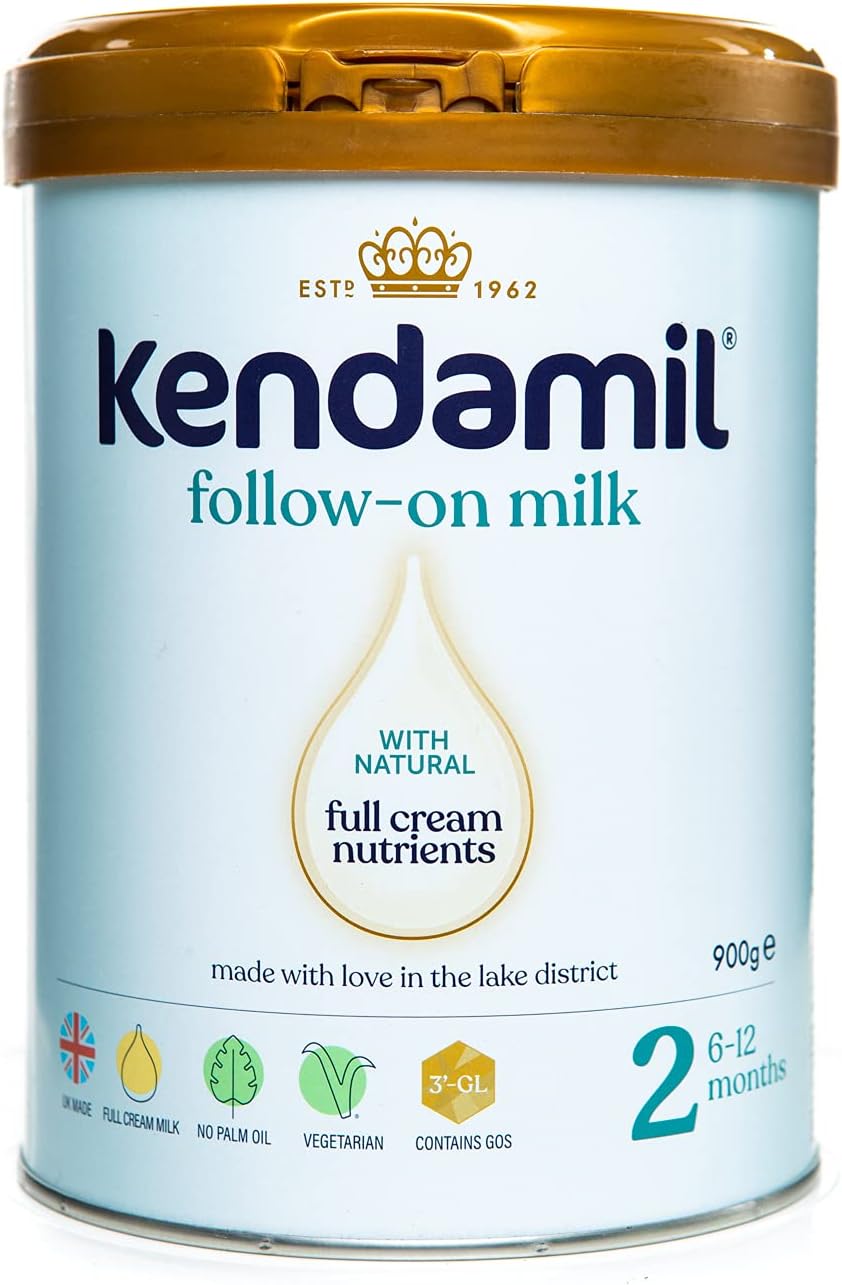 (2x900g) Kendamil Follow-On Milk 2-Pack, Stage 2, 6-12 Months – British Made, Whole Milk Formula – Vegetarian, No Palm Oil, No GMOs – with Omega 3 DHA, Omega 6 ARA and Prebiotics