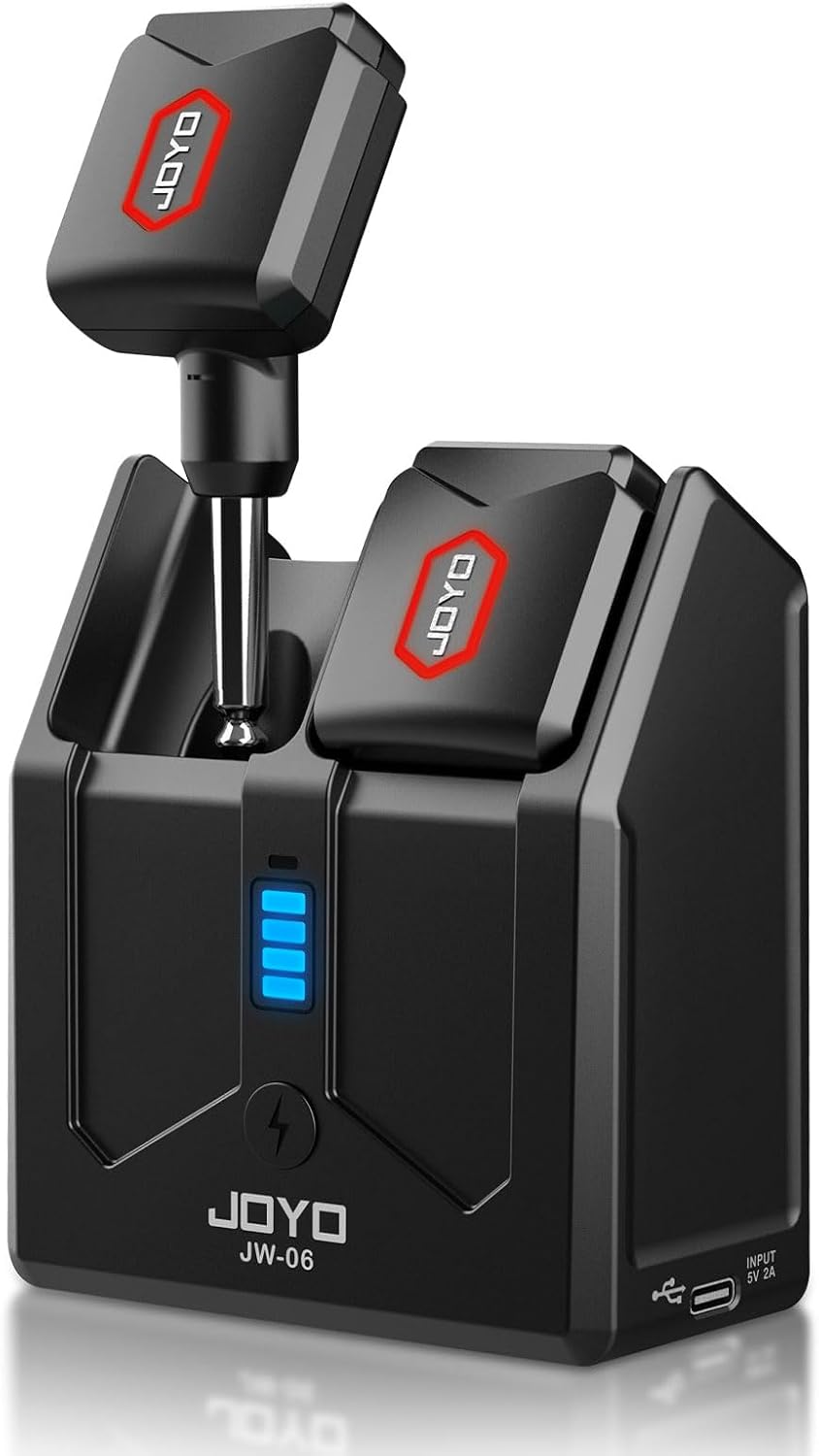 JOYO Wireless Guitar System 5.8GHz Wireless Guitar Transmitter Receiver with Charging Box 4 Signal Channel for Guitarist Bass Electric Instruments (JW-06)