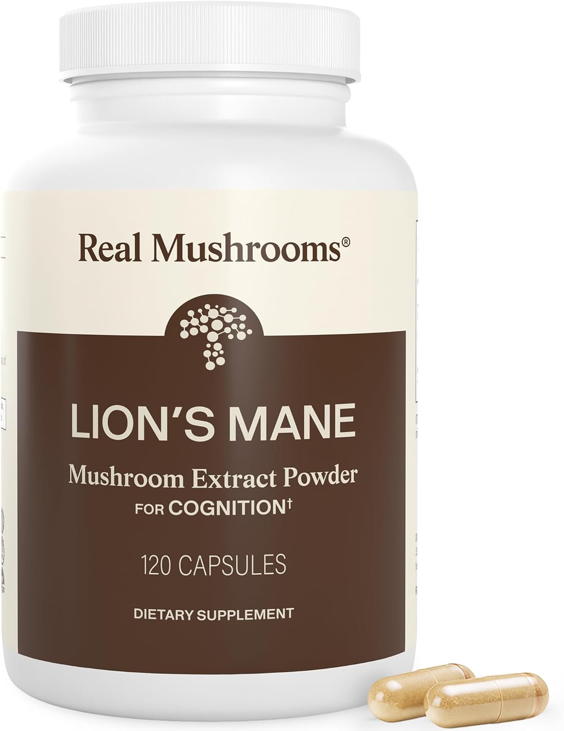 Real Mushrooms Lion's Mane Capsules, Brain, Focus and Cognition, 120ct