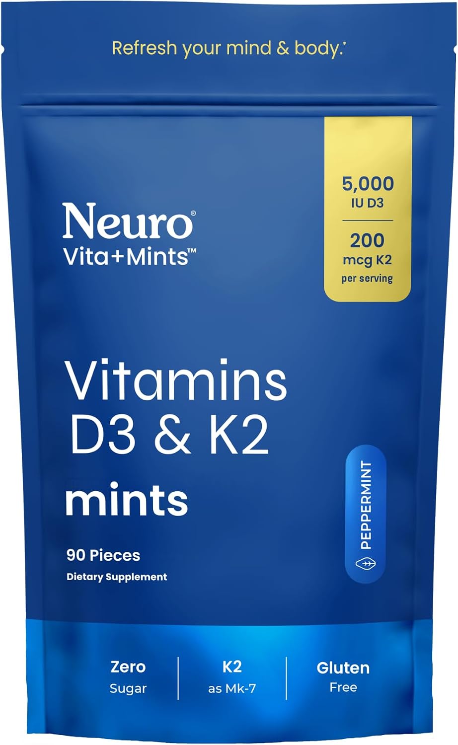 Neuro Vitamin D3 K2 Mints, Peppermint, 90 Count