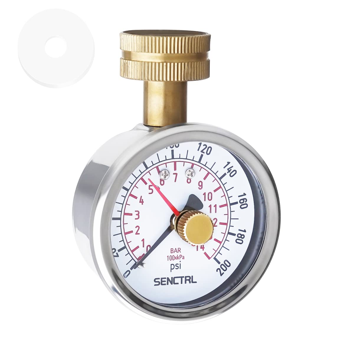 0-200 Psi Water Pressure Gauge Test with Lazy Hand, Lead-Free, Waterproof, 2.5" Dial Size, 3/4" Female Garden Hose Thread, Stainless Steel Case, for Home Potable Water, House Tube