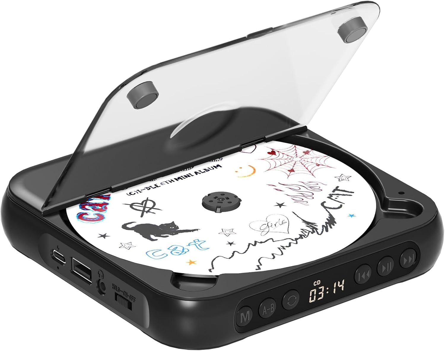 ENVYCLOUD CD Player Portable with Dual Stereo Speakers, Rechargeable Portable CD Player with Bluetooth for Home with Headphones,Black