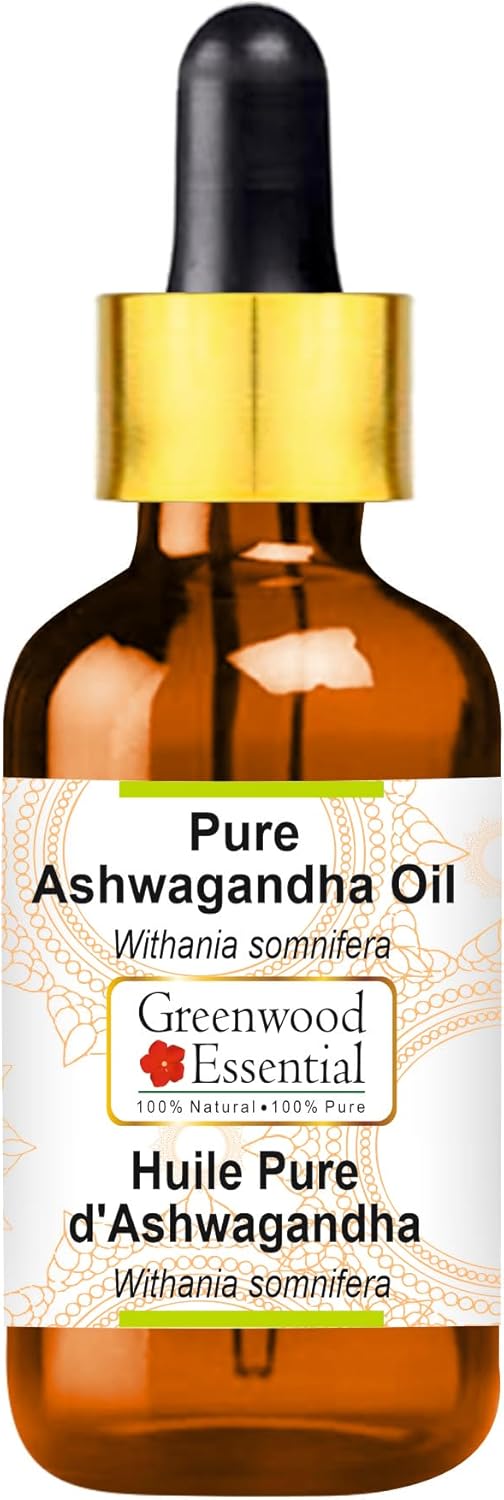 Greenwood Essential Pure Ashwagandha Oil (Withania somnifera) with Glass Dropper for Skin & Hair 15ml (0.5 oz)