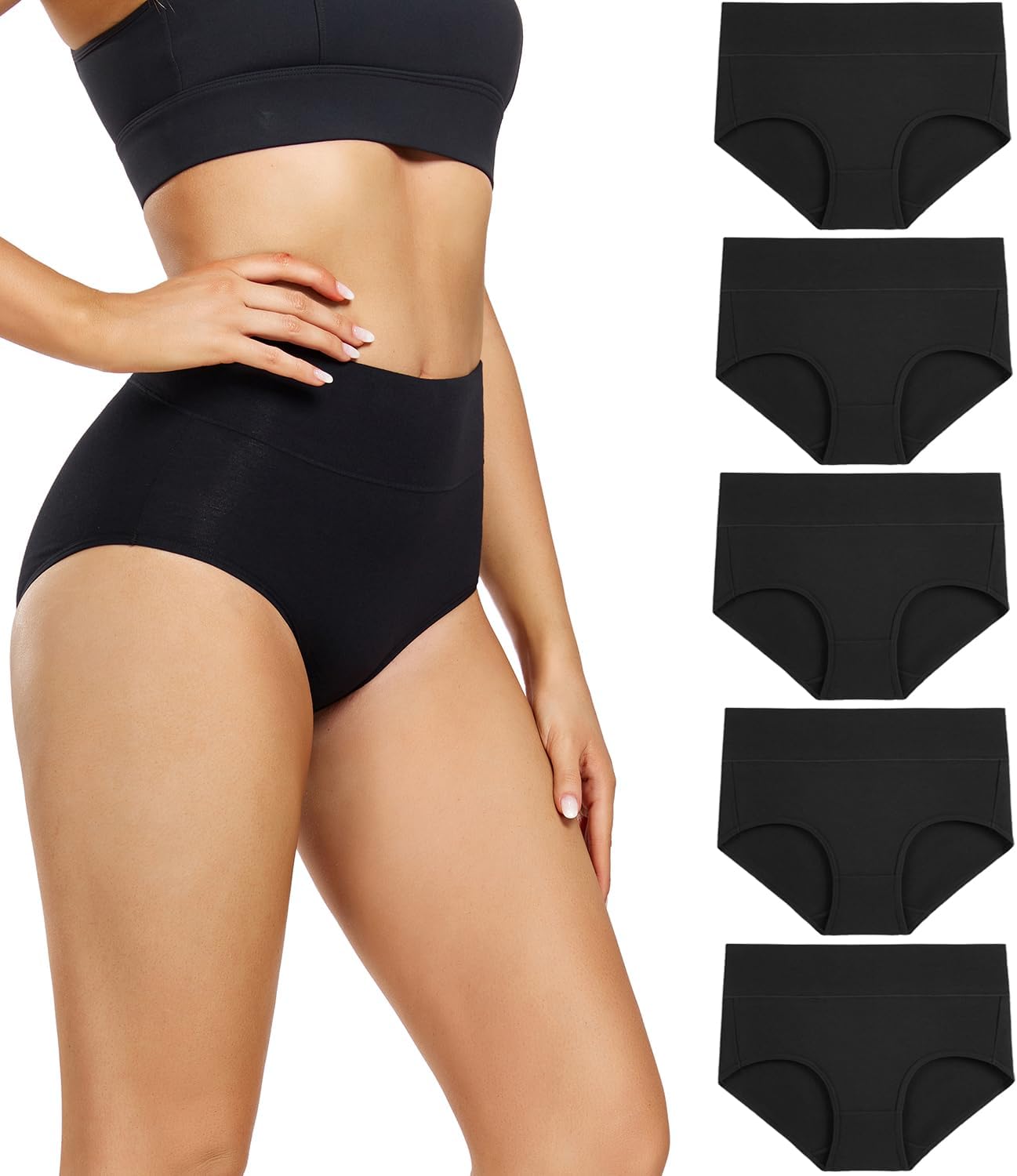 wirarpa Ladies Knickers Full Briefs High Waisted Cotton Underwear Panties for Women 5 Pack