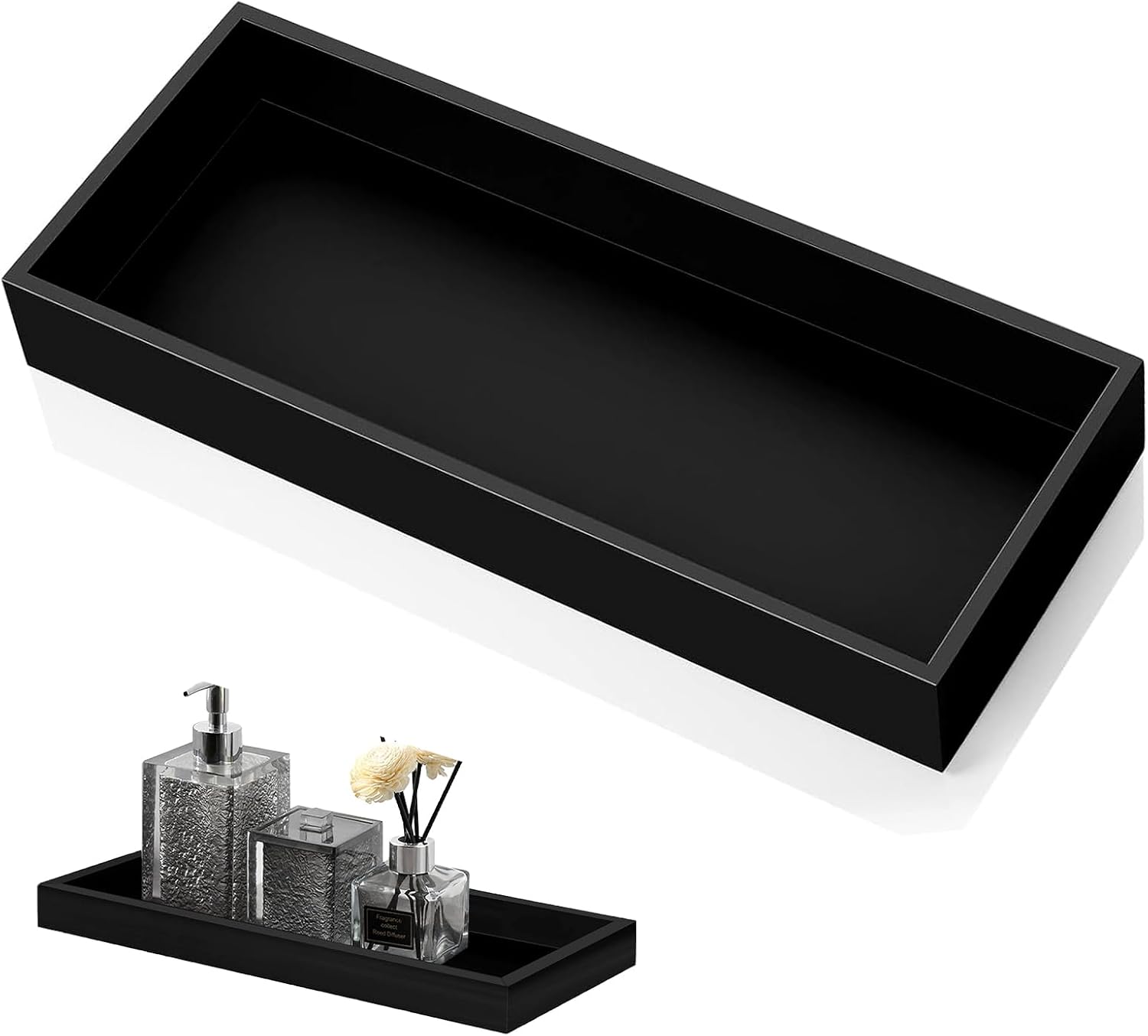 Luckwaii Bathroom Vanity Tray Black, Shatterproof Rectangular Cosmetic Organiser Trays Decorative for Toilet Countertop Dresser Towels Small Cosmetics Soap Plant Jewelry