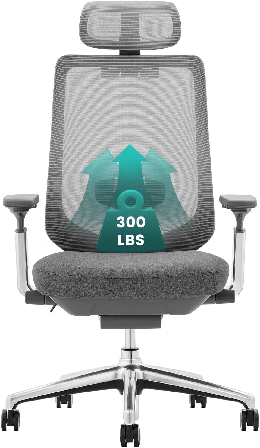 COLAMY Ergonomic Mesh Office Chair, High Back Computer Executive Desk Chair with Adjustable Headrest and 4D Arms, Slide Seat, Tilt Lock, Dark Grey