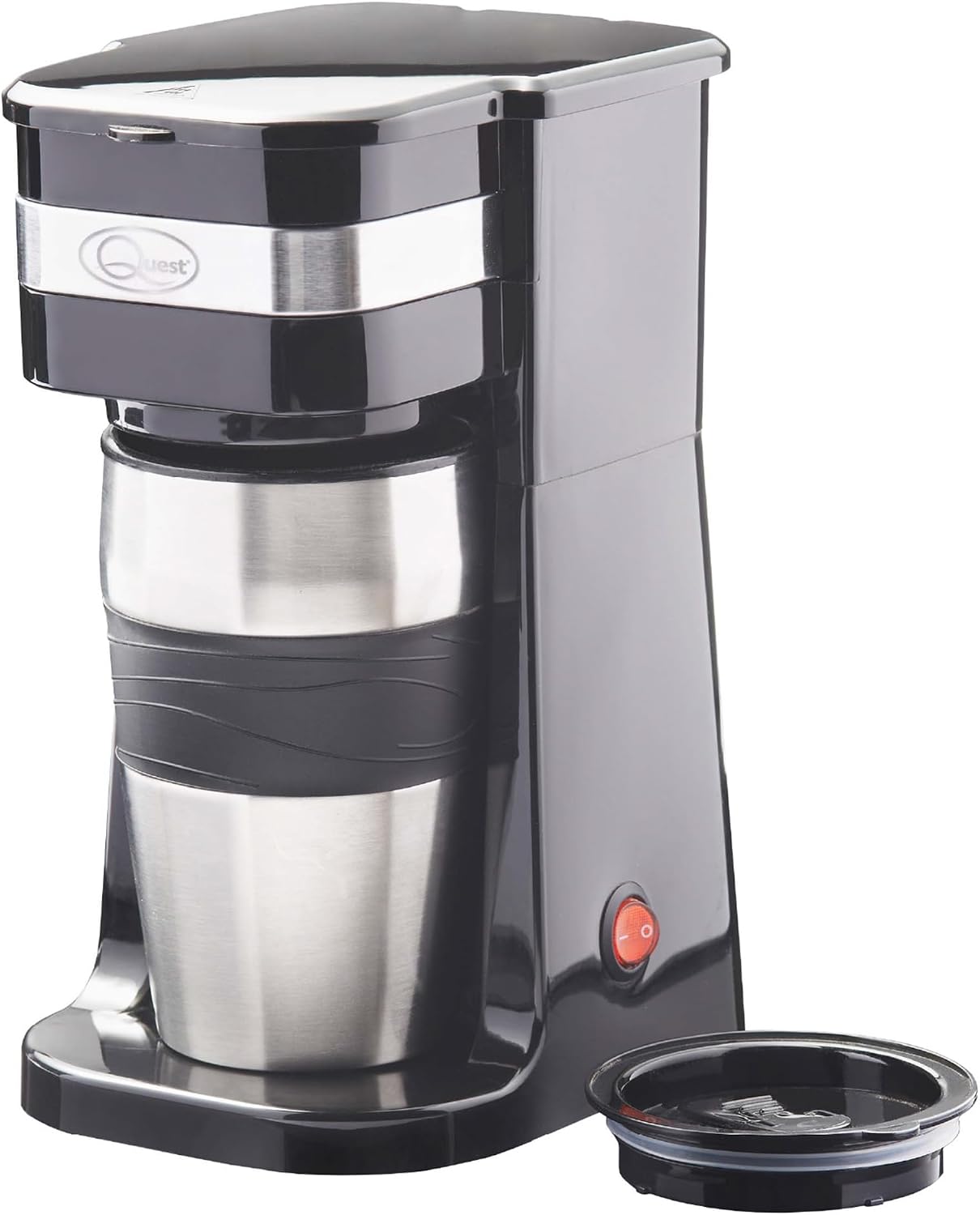 Quest 35189 Filter Coffee Machine/Portable Travel Filter Coffee Maker / 420ml Capacity/Thermal Travel Mug Included/Works with Ground Coffee & Coffee Pods/Instant Espresso & More