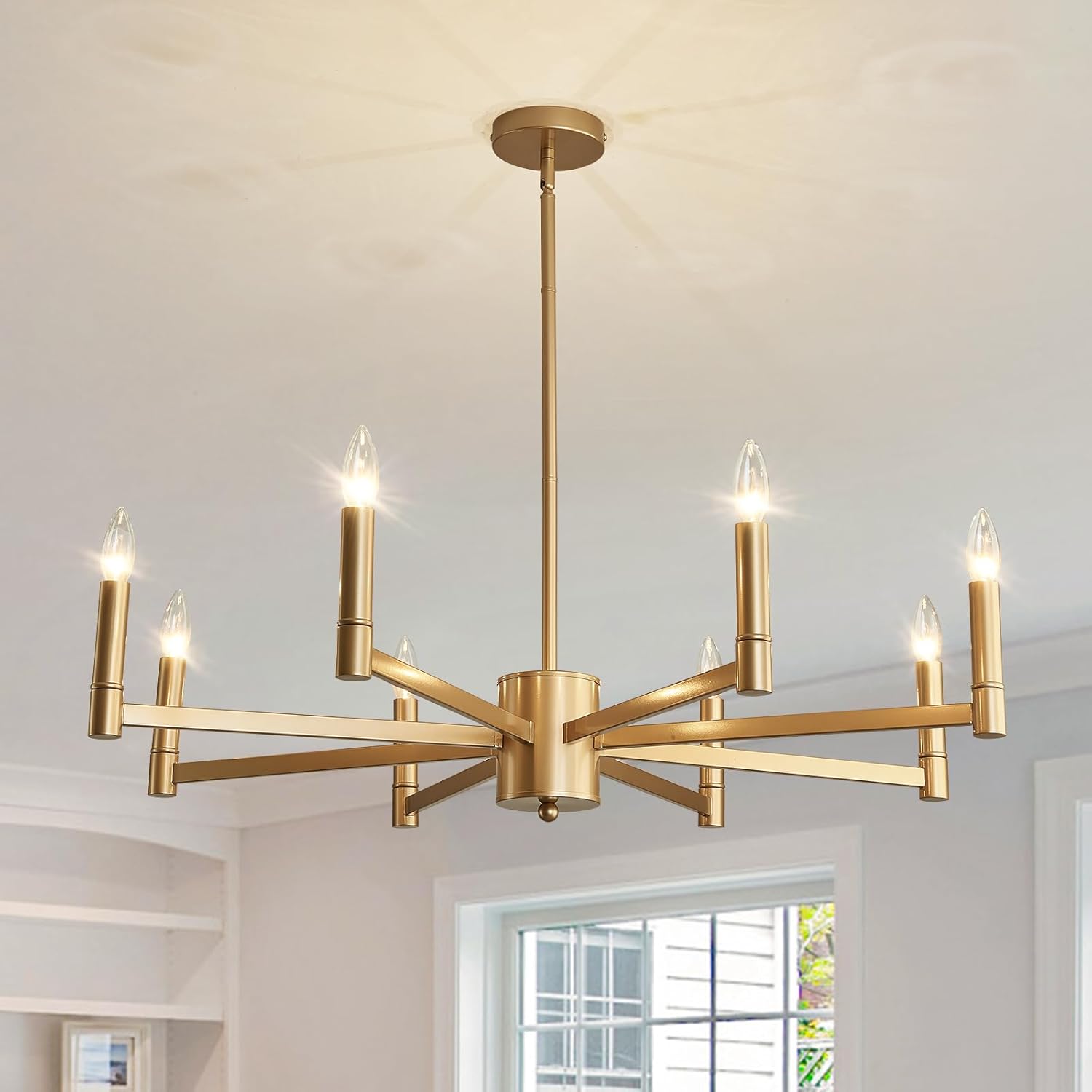 ASGYISA 8-Light Gold Candle Chandeliers Modern Farmhouse Ceiling Light Fixture Industrial Lighting for Dining Room Living Room Bedroom Kitchen Island Foyer