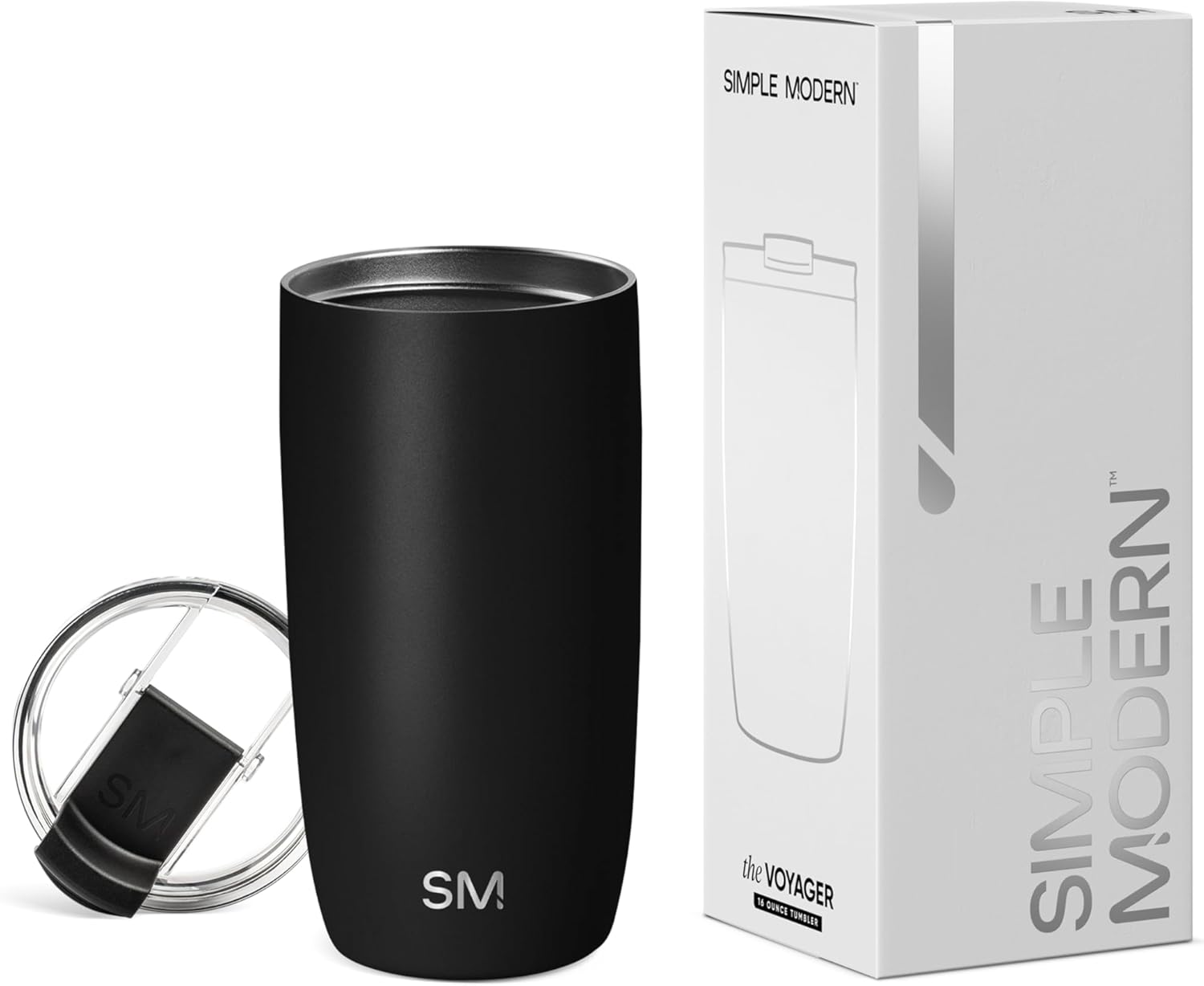 Simple Modern Travel Coffee Mug Tumbler with Flip Lid | Insulated Stainless Steel Iced Coffee Cup | Gifts for Women & Men | Voyager Collection | 470ml | Midnight Black