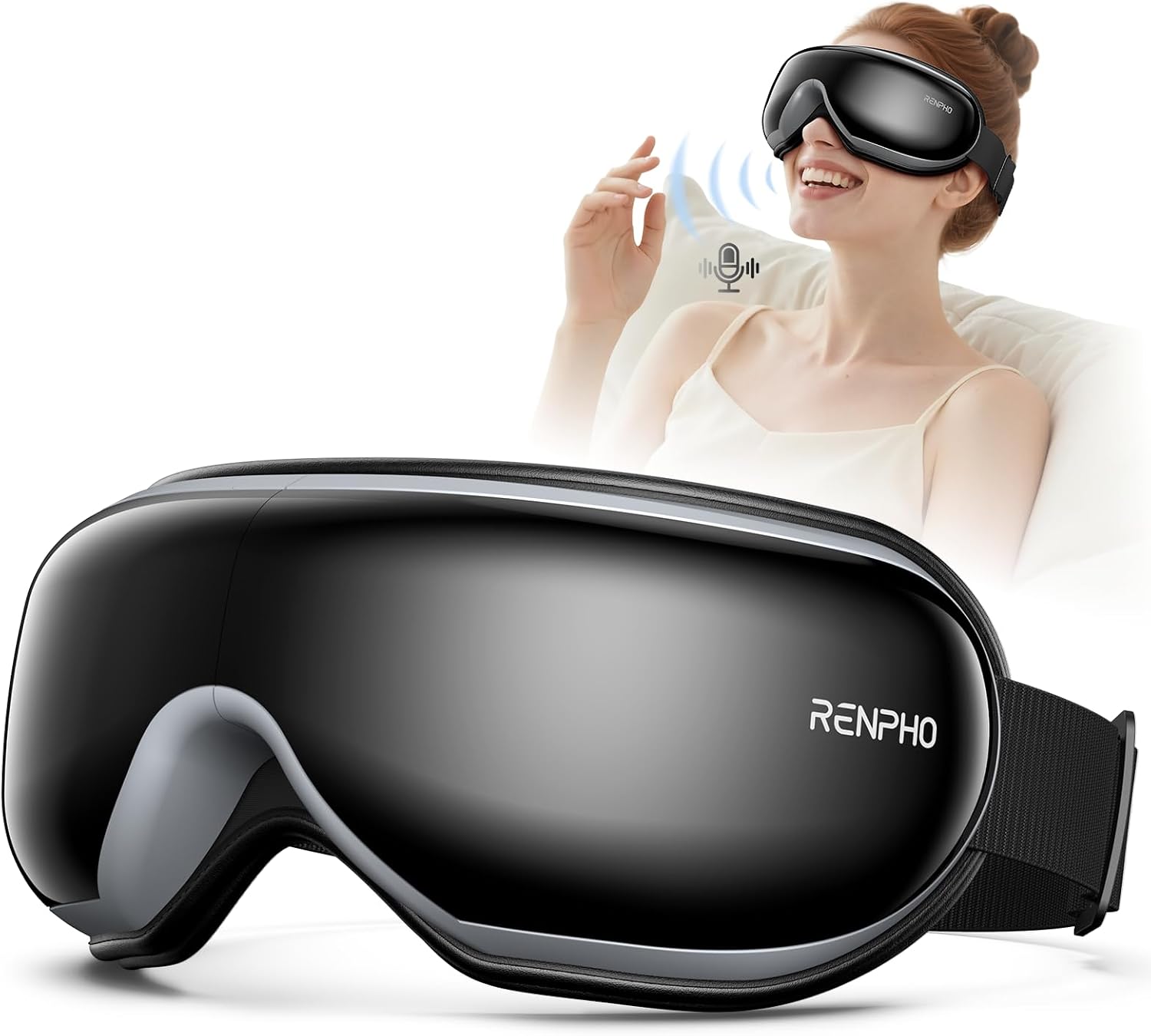 RENPHO Eye Massager with Heat for Migraines, Eyeris 1V Heated Eye Mask via Voice Control, Eye Care, Birthday Gifts for Women Men Her Him, Headache Massager for Headaches Reduce Strain