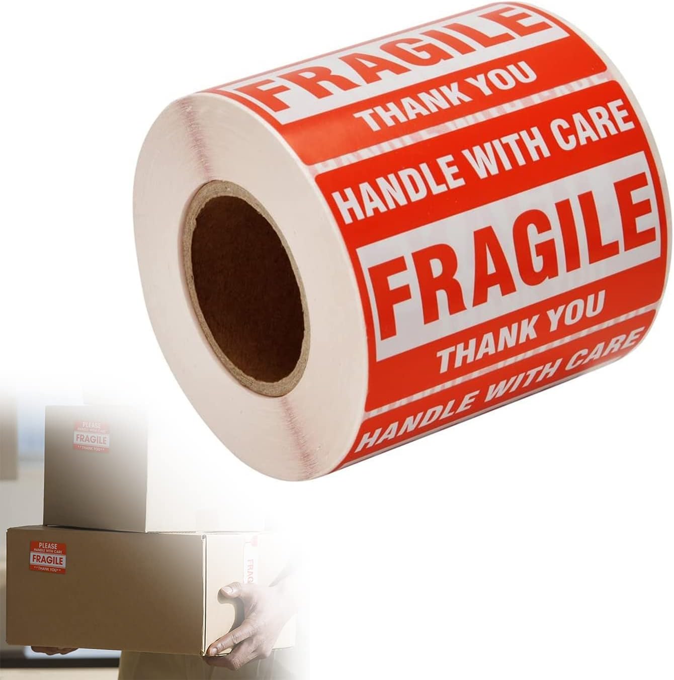 [1 Roll, 500 Labels] 2" x 3" Fragile Stickers Handle with Care Warning Packing/Shipping Labels - Permanent Adhesive