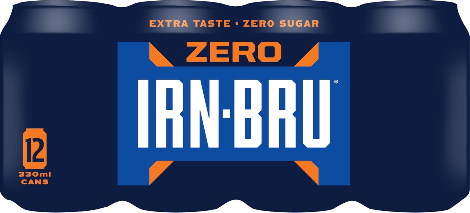 IRN-BRU Zero, No Sugar Fizzy Drinks 330ml -12 Can Pack