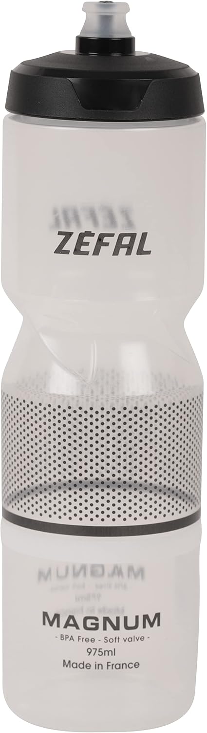 ZEFAL Magnum Large Capacity, Bicycle/Mountain Bike and Sports Water Bottle, BPA Free, Soft Water Bottle, Screw-On Lid – Made in France Cycling, Black (Translucent), 975 ml