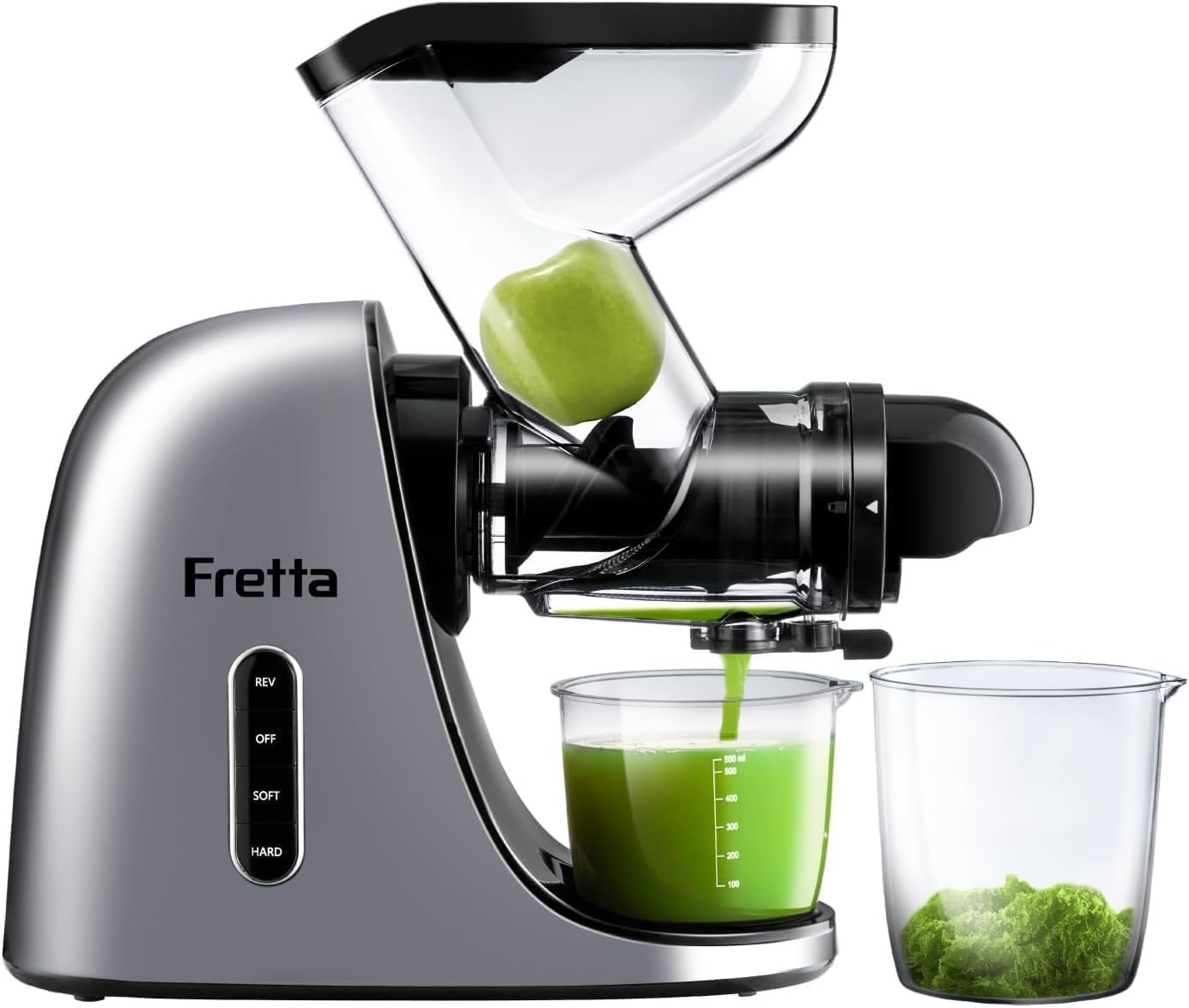 juicer Machines, Fretta 76MM Wide Dual Feed Chute Slow juicer, High Nutrition Juicer Slow Masticating with 2-Speed Modes & Automatic Reverse Function (Silver)