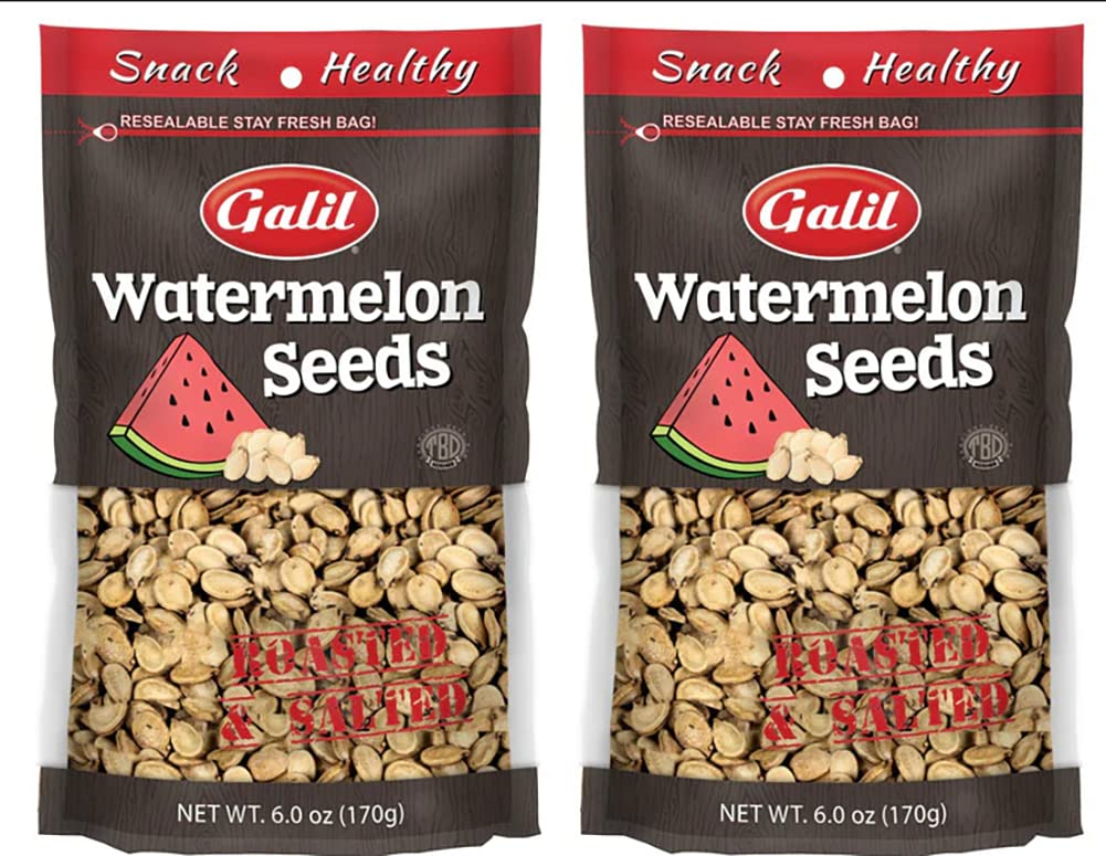 Galil Watermelon Seeds for Eating, Unshelled Seeds - Roasted & Salted Watermelon Seeds 6 Ounce - Kosher, Halal - Pack of 2