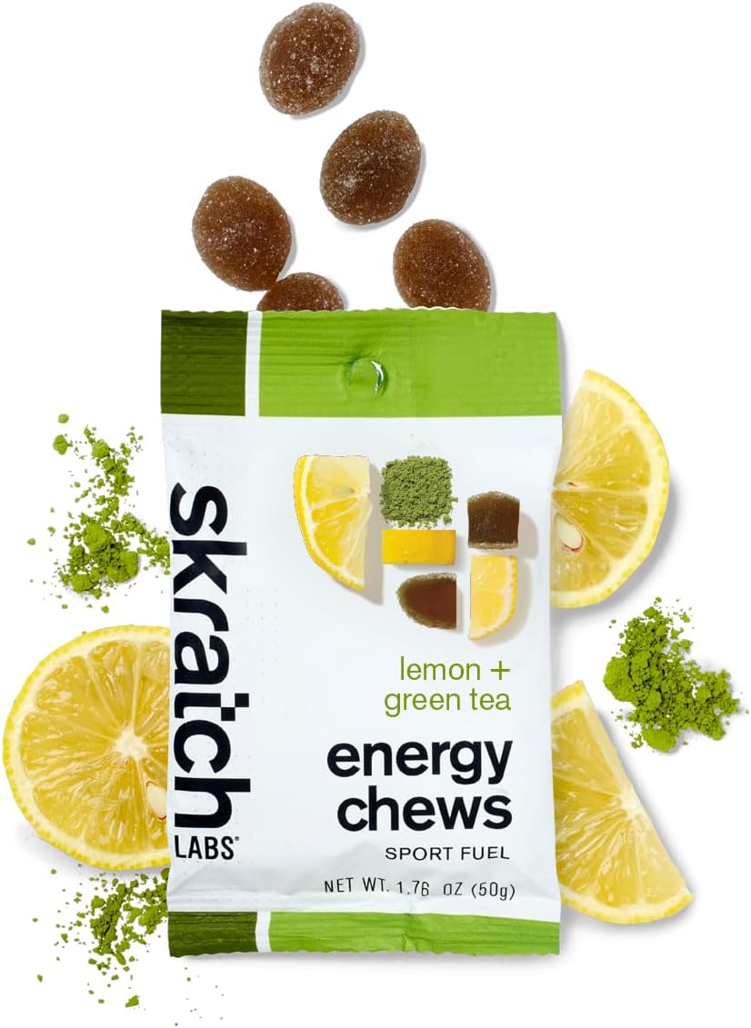 Skratch Labs Energy Chews | Gummies for Running, Cycling, and Sports Performance | Gel Alternative | Matcha + Lemon (10 Pack) | Gluten Free, Vegan