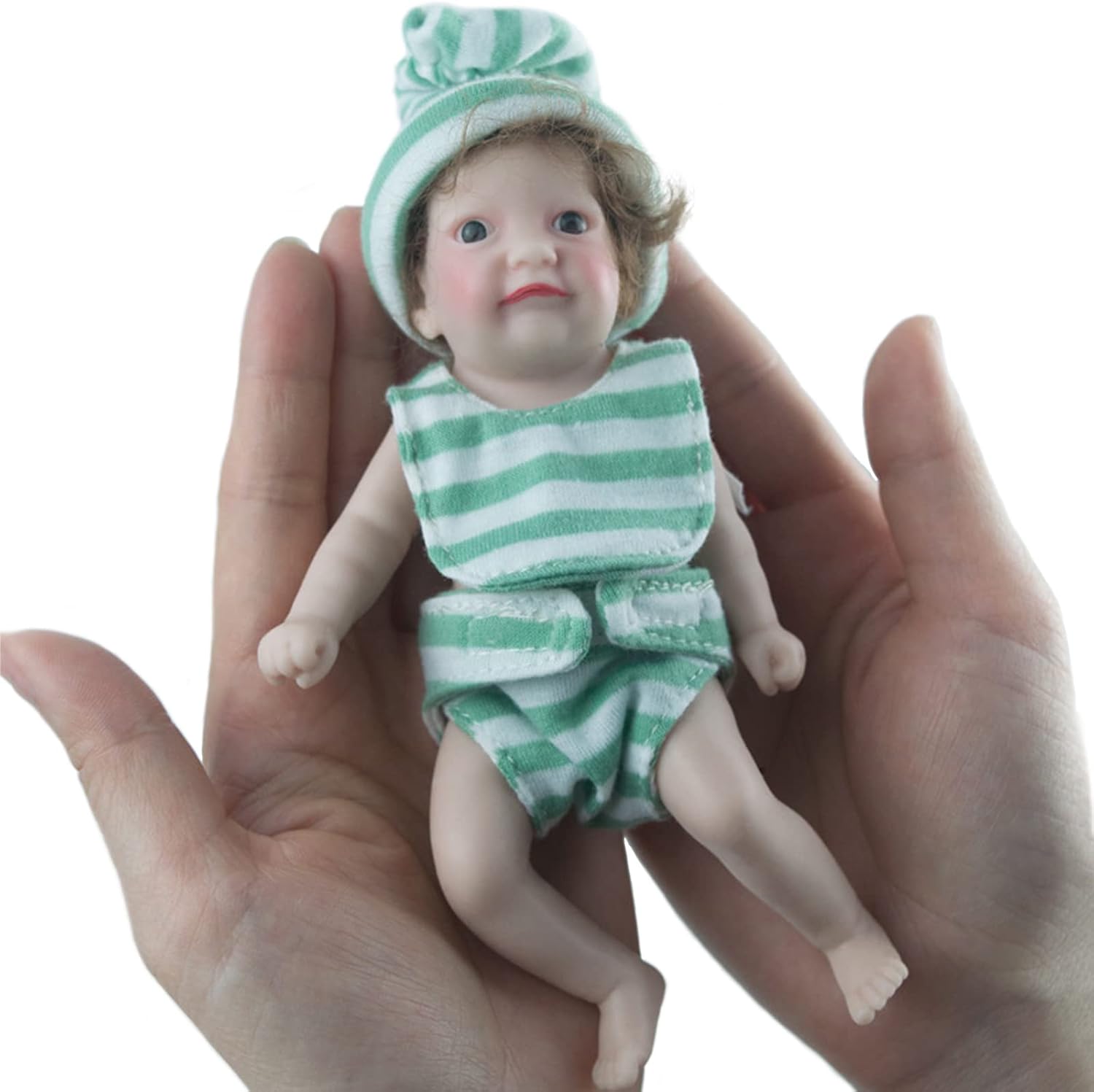 YIHANGG 6 Inch Mini Reborn Baby Doll Open Eyes Wake Up Real Soft Silicone Realistic Newborn Doll With Curly Rooted Hair Clothes 15cm