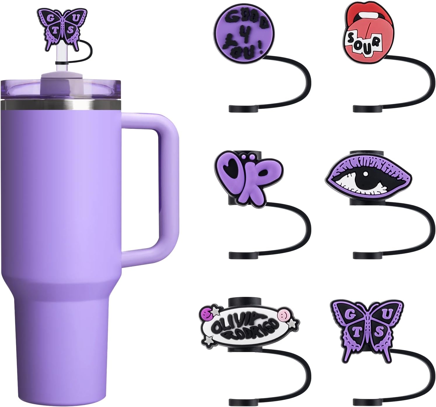 6Pcs 10mm/0.4in Diameter Silicone Straw Cover Compatible with Stanley 40 Oz Cup, Cute Straw Toppers for Stanley 40 Oz Tumbler, Dust-Proof, OR