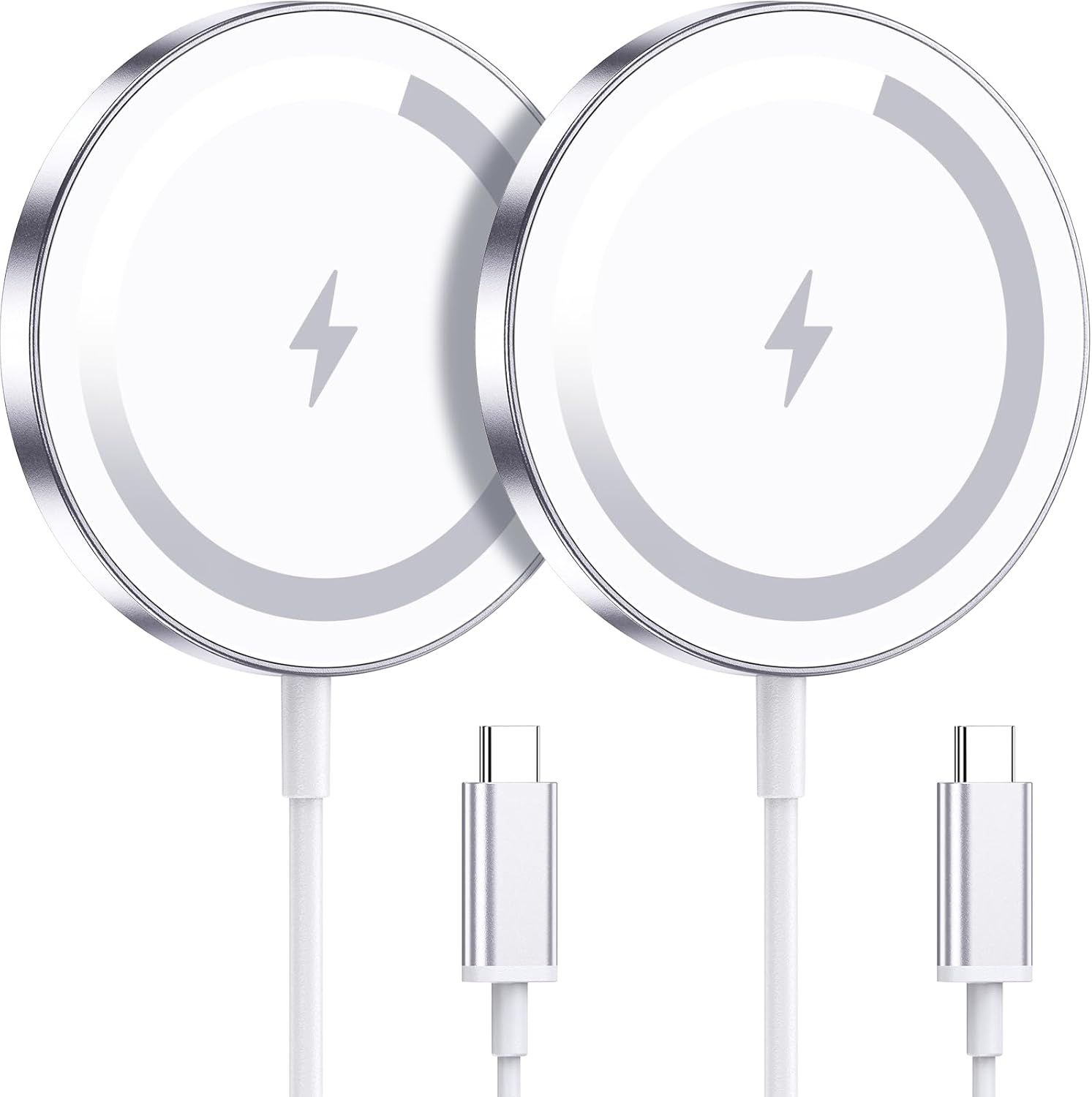 for Apple Mag-Safe Charger 2 Pack, Magnetic Wireless Charger for iPhone 17/17 Pro/17 Pro Max/Air/16 15 14 13 12 Pro Max Plus mini,15W Fast Charging Pad,for Airpods Pro 3 2,Strong Magnet, Silver