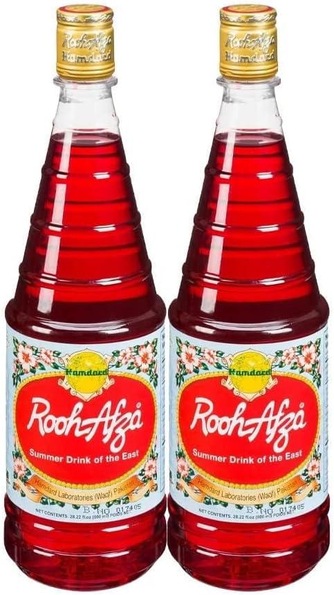 Hamdard Rooh Afza Drink | 800ML | Baking Syrup | Delicious | Vegetarian | Mix into Exotic Cocktails | Pour Over Ice Cream | Traditional Desserts | Nut Free Flavoured Syrup | Indian Origin (Pack of 2)