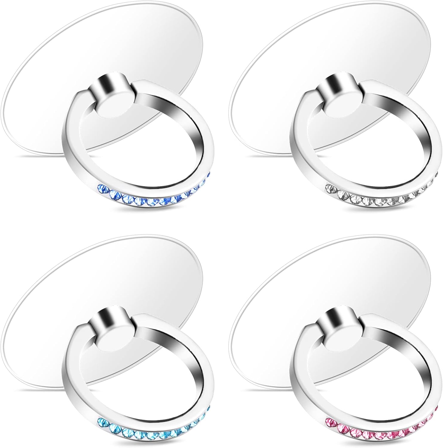 Bewudy 4 Pcs Diamond Phone Ring Holder Grip, Transparent Cell Phone Finger Ring Grip Kickstand, 360° Degree Rotation Finger Ring Stand, Compatible with Most of Phones Tablet and Case