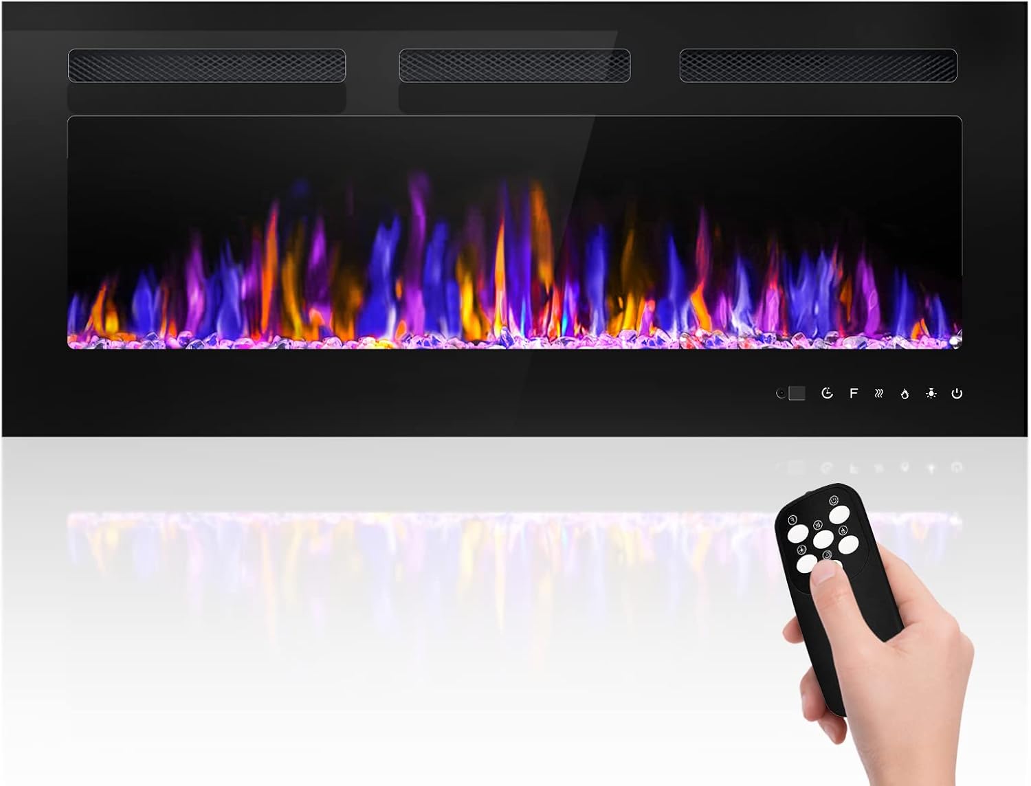 40" Electric Fireplace Wall Mounted and Recessed with Remote Control, 750/1500W Ultra-Thin Wall Fireplace Heater W/Timer Adjustable Flame Color and Brightness, Log Set & Crystal Options