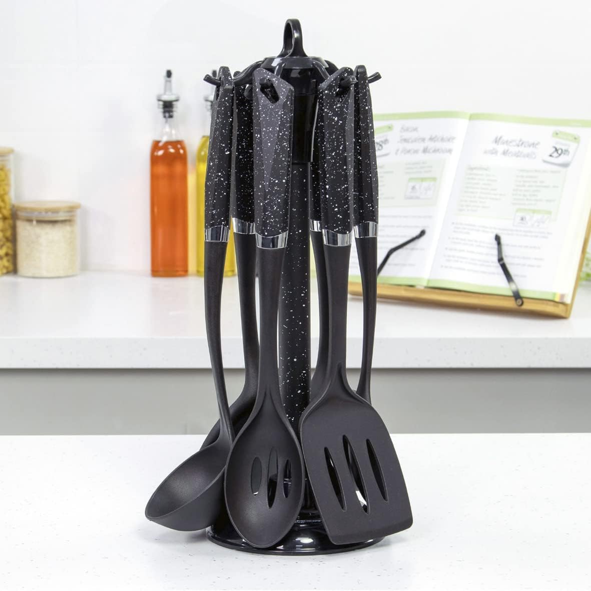 Blackmoor 66779 6-Piece Kitchen Utensils Set/Non-Scratch & Heat Resistant/BPA Free Plastic/Modern & Vibrant Stylish Black Marble Colour/Space Saving Kitchen Storage