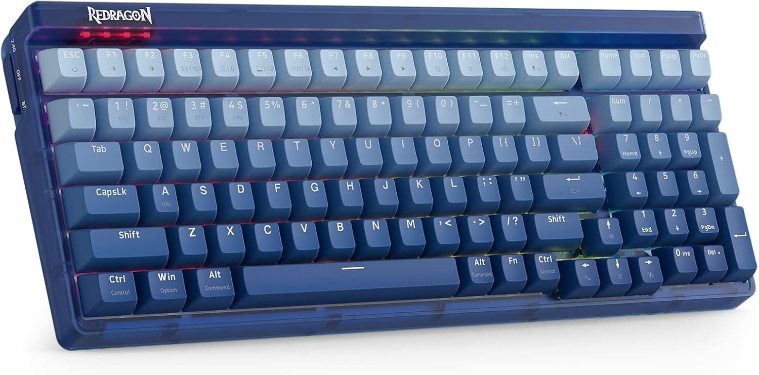 Redragon K656 PRO 3-Mode Wireless RGB Gaming Keyboard, 100 Keys Mechanical Keyboard w/Translucent Board, Hot-Swappable Socket, Sound Absorbing Foam & Custom Tactile Switch, Gradient BlueMade
