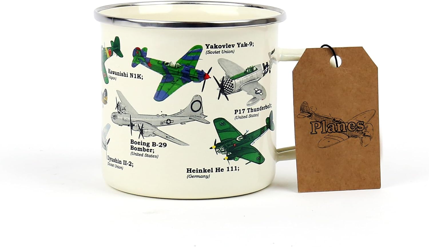 Gift Republic Aeroplane Enamel Mug, Outdoor Camping Mug, 500 ml Metal Coffee Cup Men's Gift