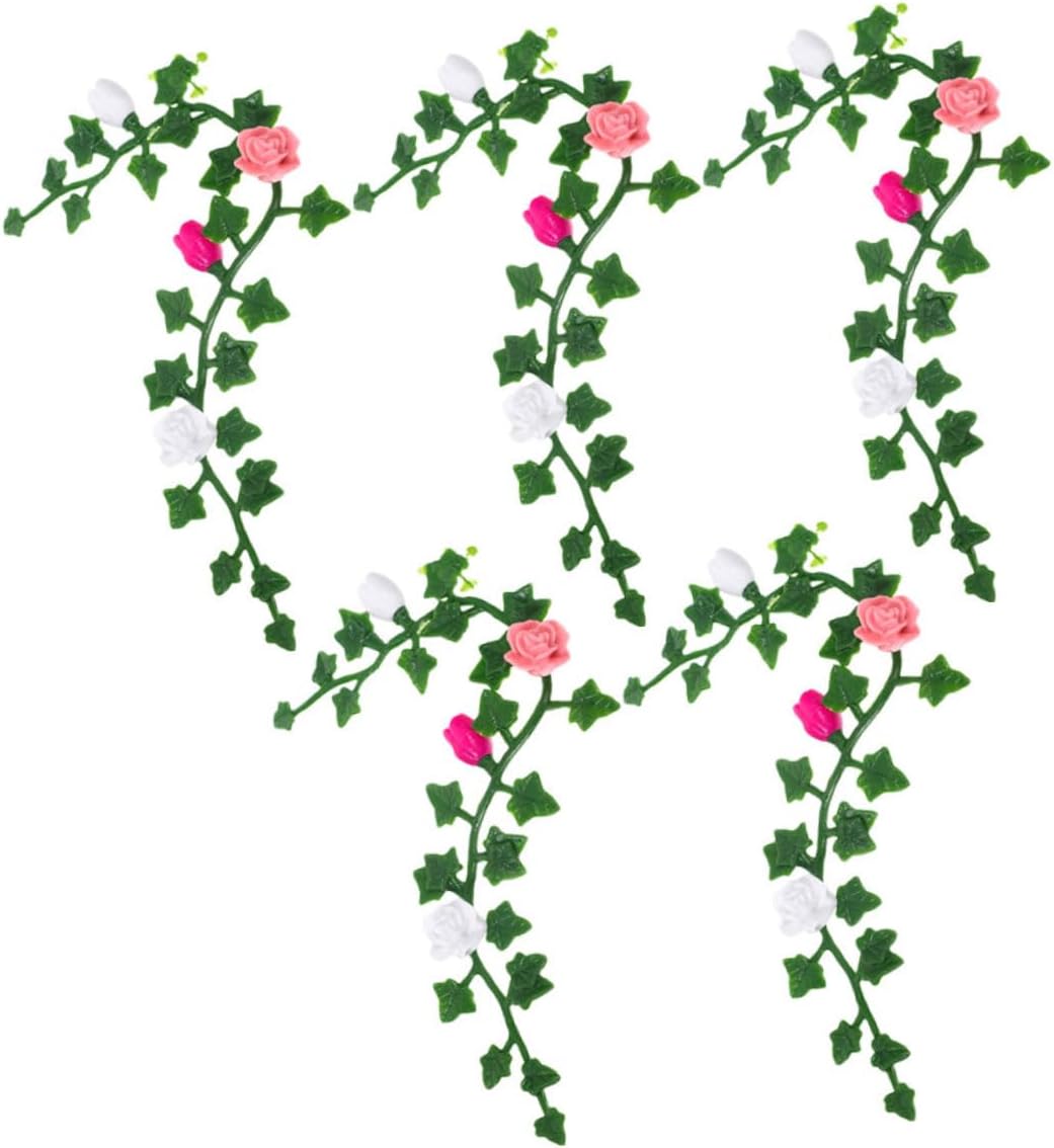 Alasum 5pcs Mini Flower Vine Model for Dollhouse Realistic Artificial Floral Vine Decoration Lightweight and Detailed Miniature Garden Adornment for Desk and Dollhouse Scenery