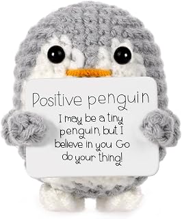 Mini Funny Positive Penguin, Cute Potato 2.6 Inch Knitted Penguin Toy with Positive Card Positive Penguin Crochet Doll Cheering Gift for Christmas Family Friend Encouragement Party Decoration(Gray)