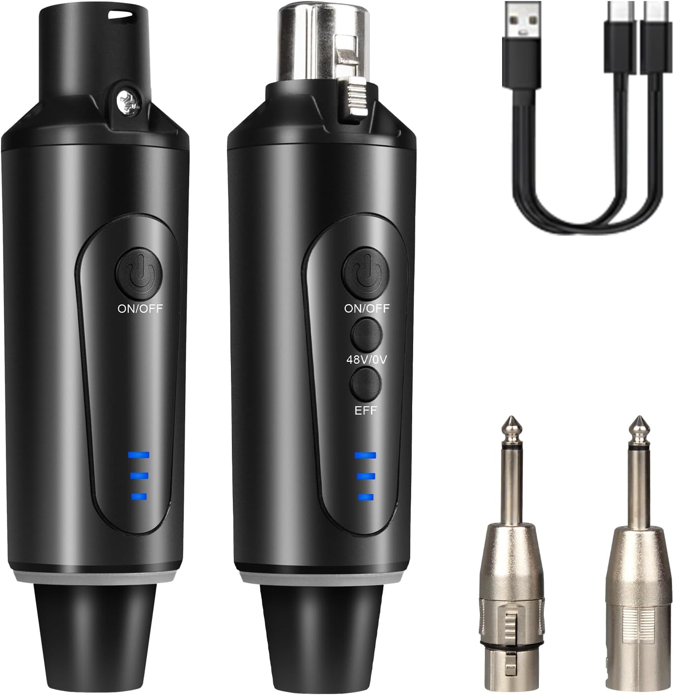 Depusheng S5 wireless microphone system wireless guitar transmitter receiver XLR Plug-on for Dynamic and 48V condenser microphones, Audio Mixer, with 48v phantom power and reverb switch