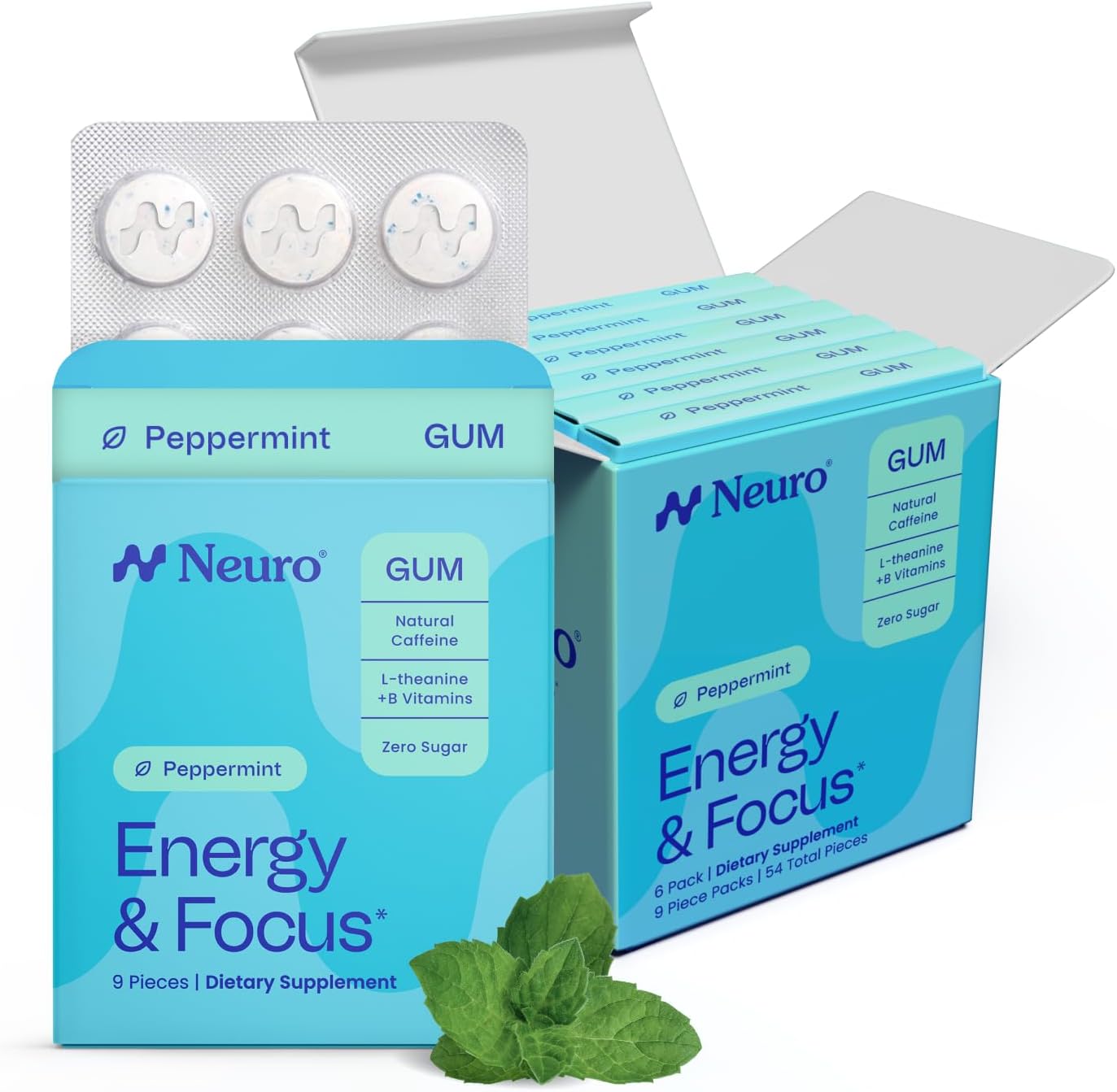 Neuro Energy & Focus Gum, Peppermint, 54 Count