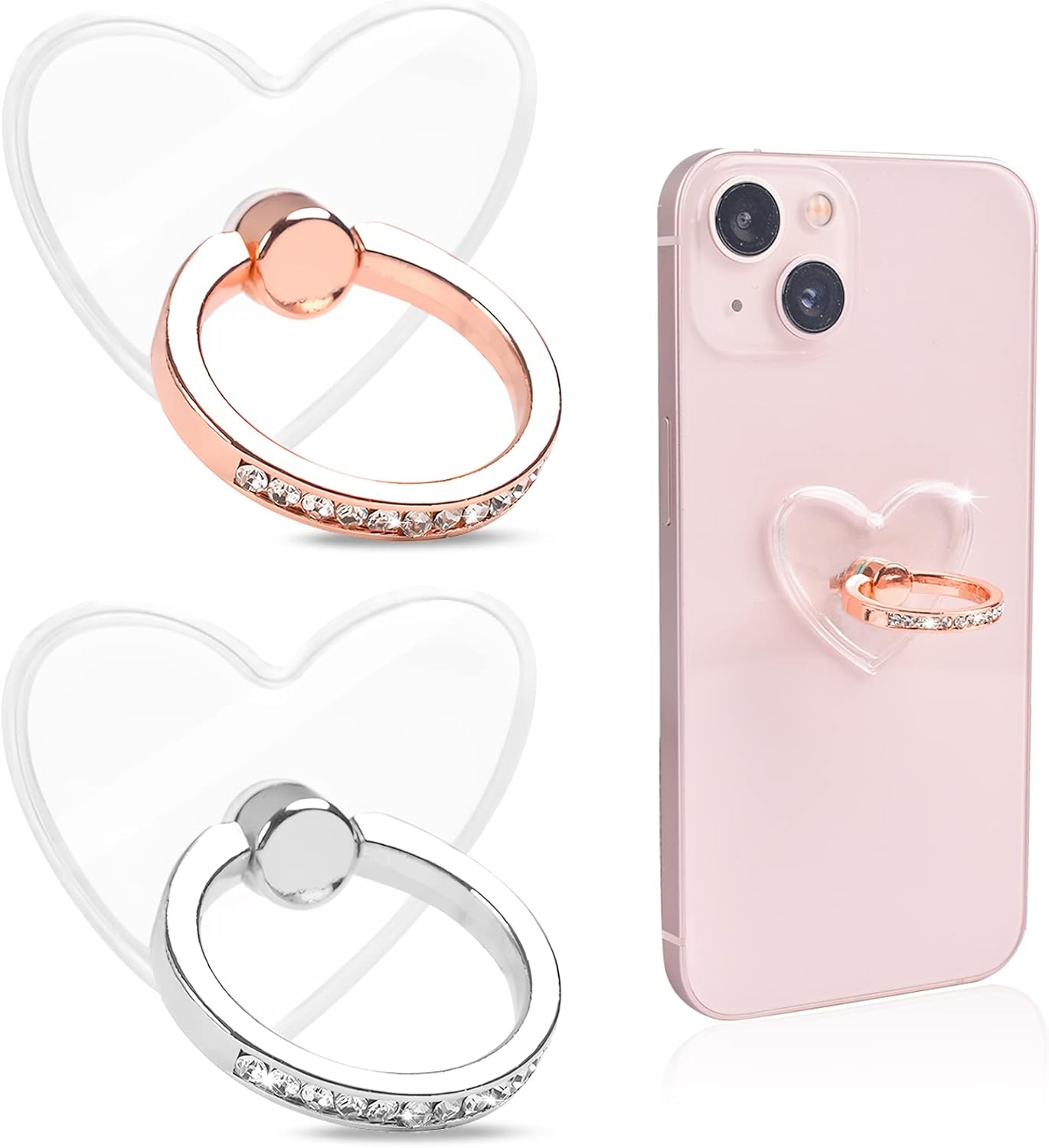 2 Pcs Phone Ring Holder, Transparent Phone Grip, 360 Degree Rotation Phone Finger Holder with Diamond for Case