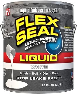 Flex Seal Liquid, 1 Gallon, White, Liquid Rubber Coating Sealant, Waterproof, Flexible, Breathable, and UV Resistant, Roof Repair, Basements, RV, Campers, Trailers, Marine, EPDM, Masonry