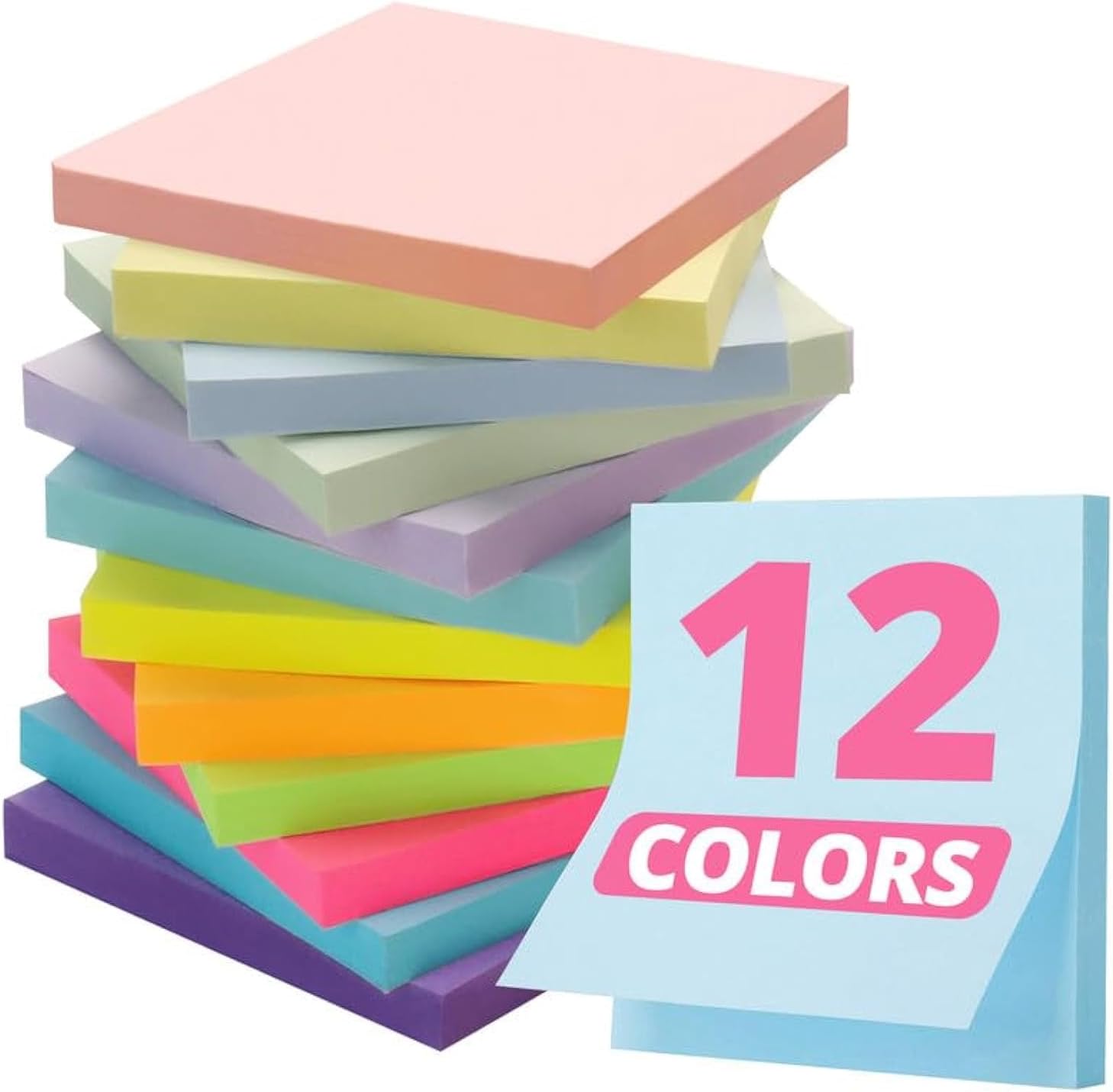 Sticky Notes, 12 Pads, 3x3 inches, Colorful Self-Stick Note Pads, Perfect for Office, Study, and Daily Life Organization - Soft Pastel