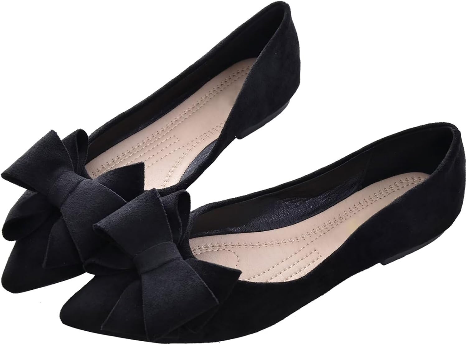 SAILING LU Bowknot Ballet Flats Womens Pointy Toe Casual Flat Shoes Suede Dress Shoes Wear to Work Slip On Moccasins