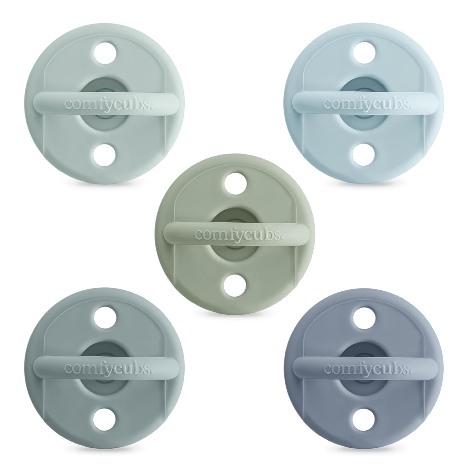 Comfy Cubs Baby Pacifiers, 5 Pack for 0+ Months - Soft Breast-Like Nipple Shape - CPSIA Compliant Silicone Pacifier for Newborns - Girl Pack Baby Essentials - Ideal Newborn Gift Set - Multicolor Boy