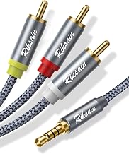 3.5mm to 3 RCA Audio Video Cable, 6.6FT/2M 3.5mm to 3-Male RCA Adapter Stereo AUX Cord AV Cable for MP3, Camcorders, Tablet, Speaker, Home Theater, DVD Player & More (Grey)