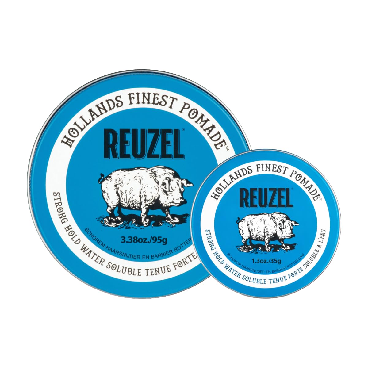 REUZEL Blue Pomade 2026 Road Trip Set 95g + 35g Travel Tin | Water Based Strong Hold High Shine Pomade. Concentrated Barber-Grade Styling for Most Hair Types. Vegan.