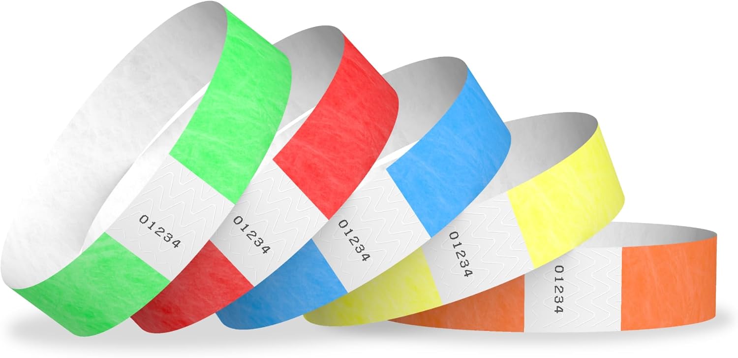 5,000 WristCo 5-Color Variety Pack Tyvek Wristbands for Events