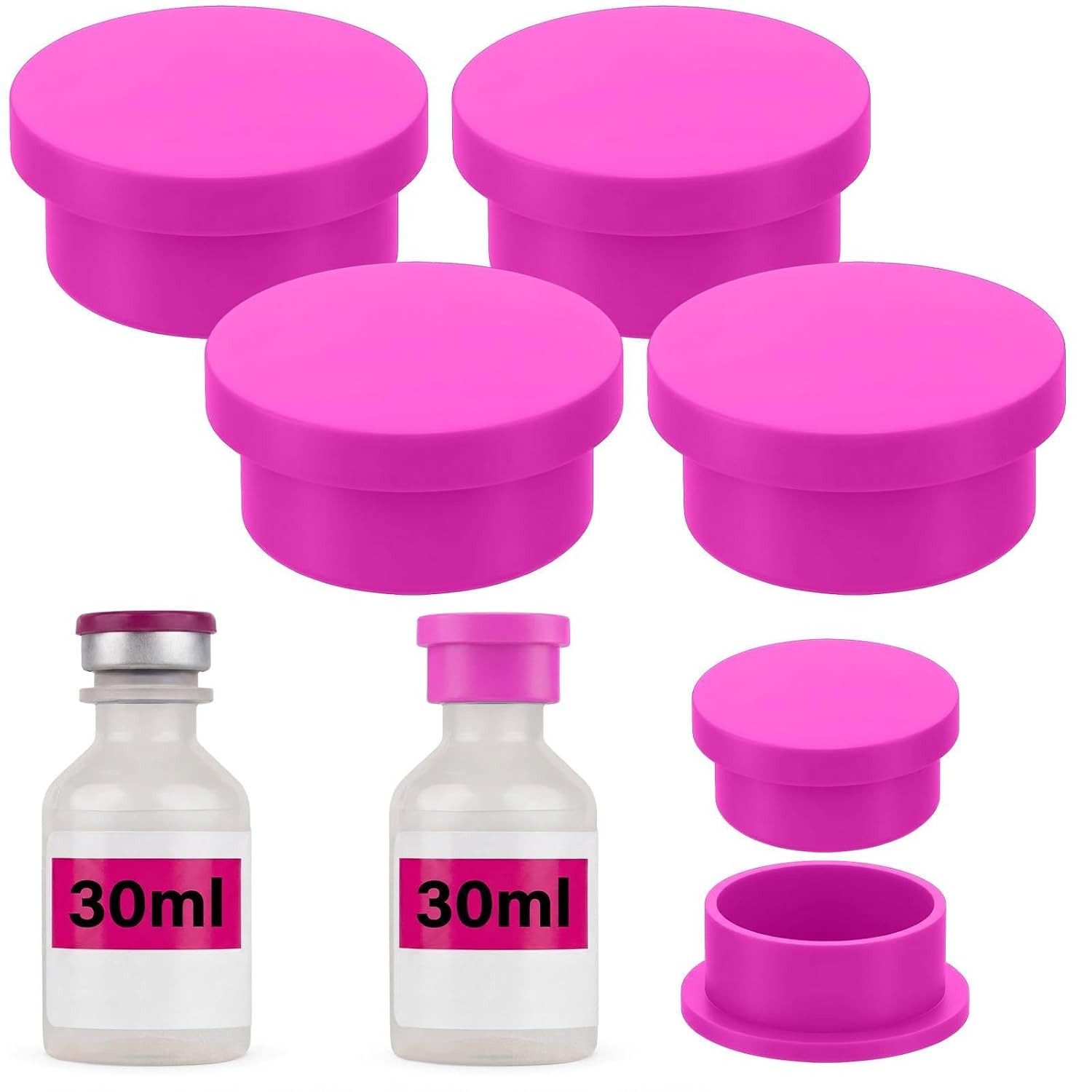 Thyle 4 Pack Vial Caps for 30ml Bac Water, Silicone Peptide Storage Lids