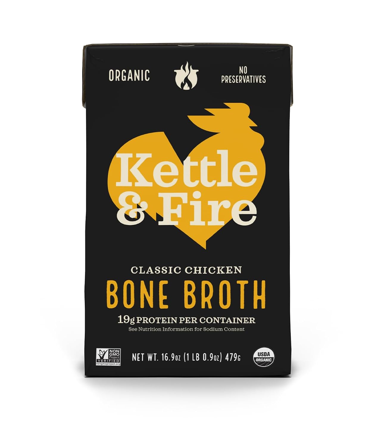 Kettle & Fire Classic Chicken Bone Broth, 10g Protein, Whole30, Gluten Free, 16.9 Oz (Pack of 6)