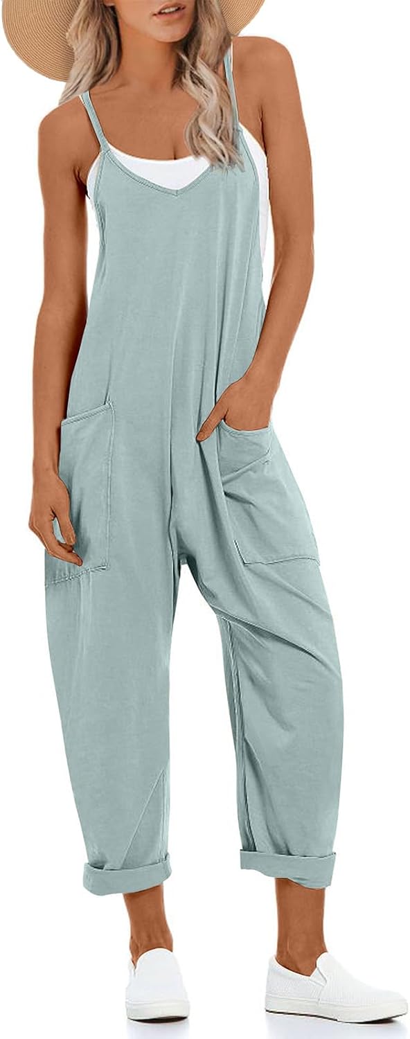 One Piece Jumpsuits for Women Casual Sleeveless Spaghetti Strap Rompers Summer Overalls Beach Vacation Outfits 2025