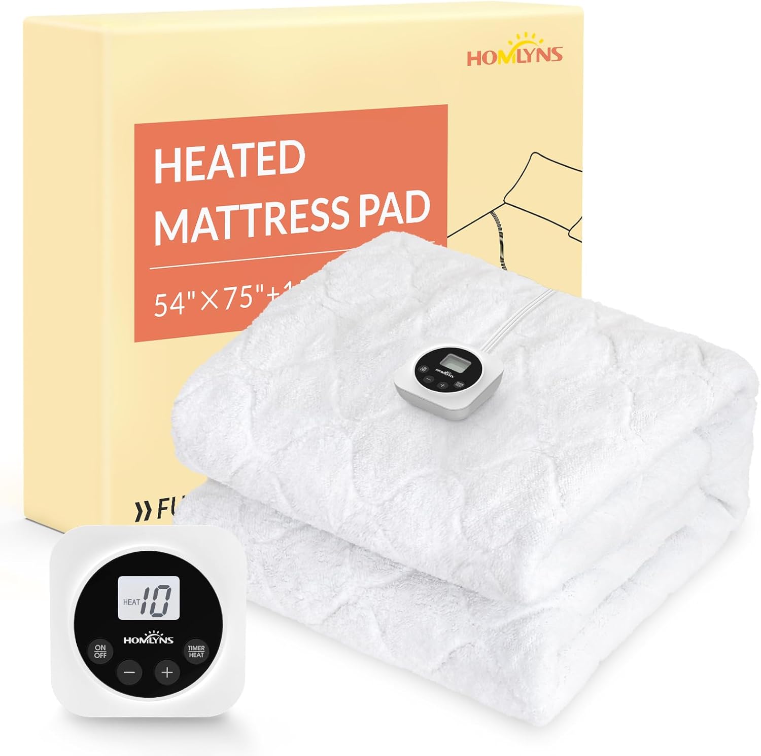 HOMLYNS LuxeHeat Electric Heated Mattress Pad Full Size Single Control 10 Heat Levels 1-12H Timer,Sherpa,Illuminated Button