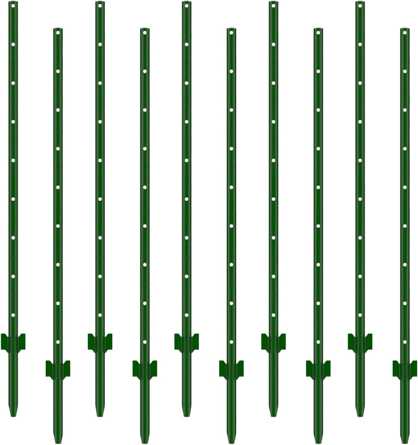 Fence Posts 7 Feet, Pack of 10, 3-4-5-6-7Ft Heavy Duty Garden Metal Steel Fence Post with U-Channel, No Dig Steel U Post Fencing for Lawn, Garden