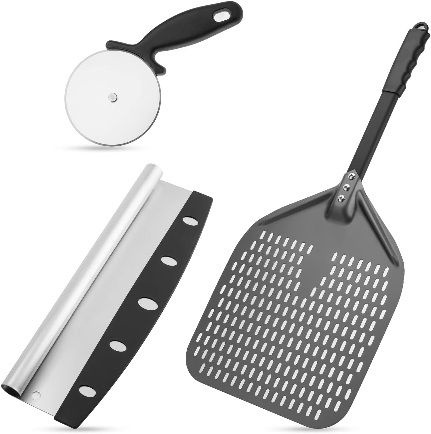 Professional 12x14 Inch Perforated Pizza Peel with Non-Stick Anodized Aluminum, Detachable Alloyed Handle for Home & Commercial Use, Oven Safe