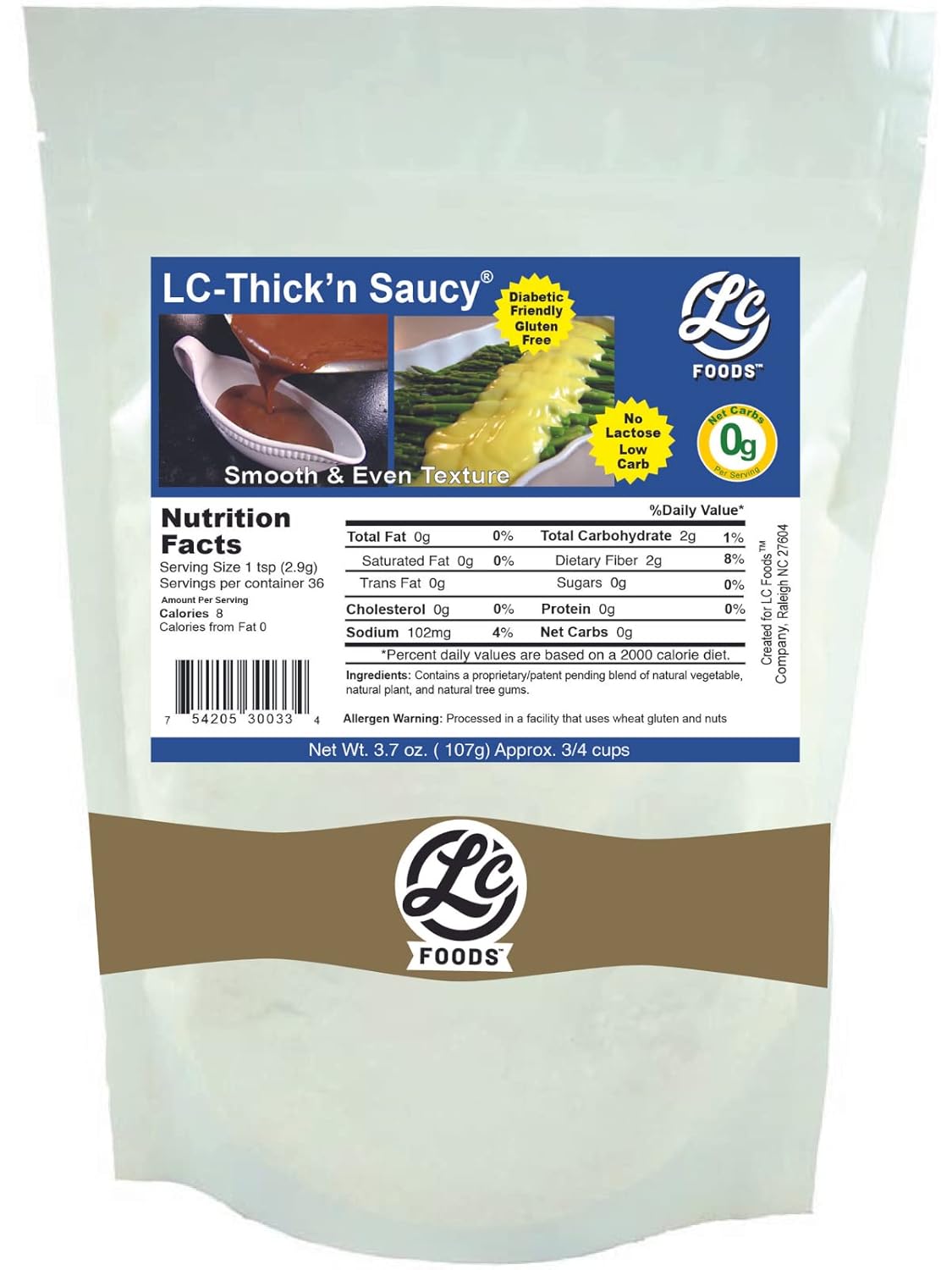 LC Foods Thick and Saucy | Low Carb Thickener | Natural Ingredients | Gluten-Free | No Added Sugar | No Preservatives | Low Carb Gravy | Zero Net Carbs (3.7Oz)